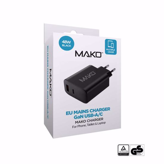 Picture of Mako Mako 48W GaN2 EU Mains Charger for USB-C/USB-A in Black